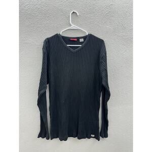 Union Bay Womens Sweater Size XL Black Ribbed V-Neck Long Sleeve